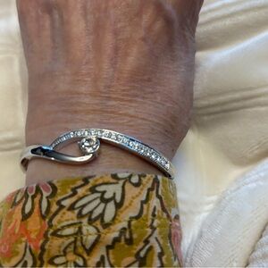 Elegant Silver Color safety latch Bracelet with Crystal Accents